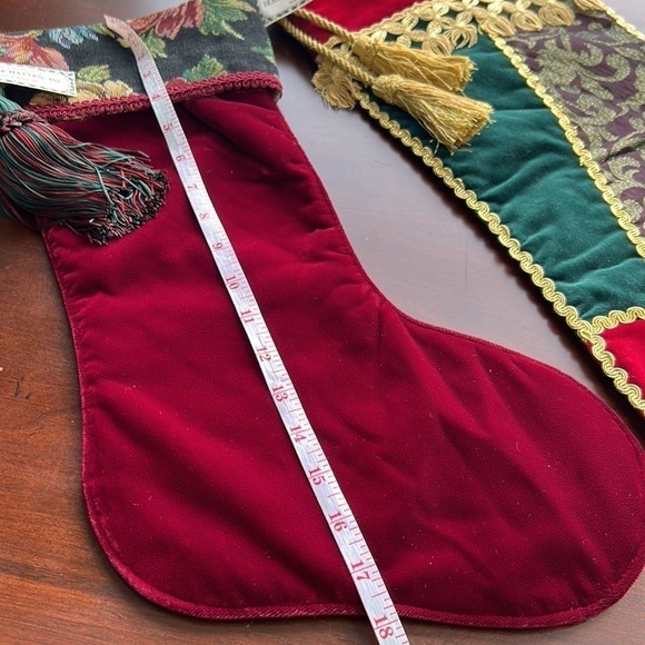 2 Victorian holiday stockings tassels extra large in size mixed media material - Picture 13 of 17